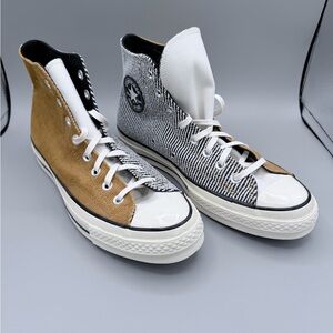 Converse Two-Tone High Top Sneakers in Brown, Black & White